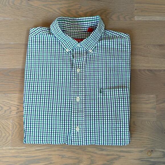 Izod Checkered Plaid Casual 100% Cotton Button Down Shirt Mens Size Large - Picture 7 of 8